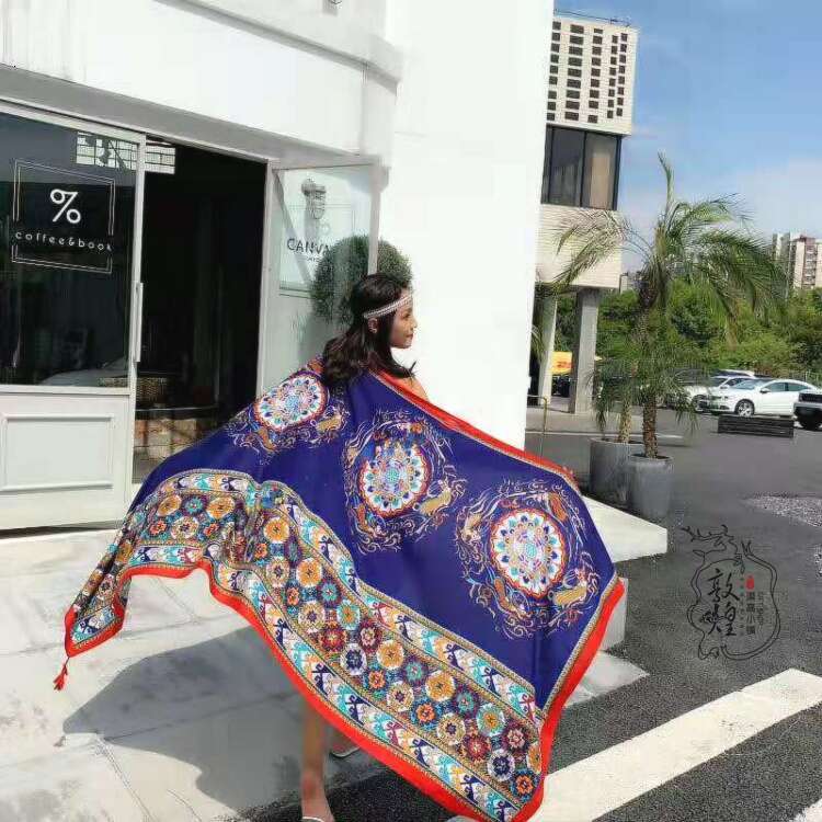 DHessentials Dunhuang Cave Art Shawl 90x190cm Flying Apsaras Lotus Blend Scarf Bohemian Beach Wrap Sun Protection
