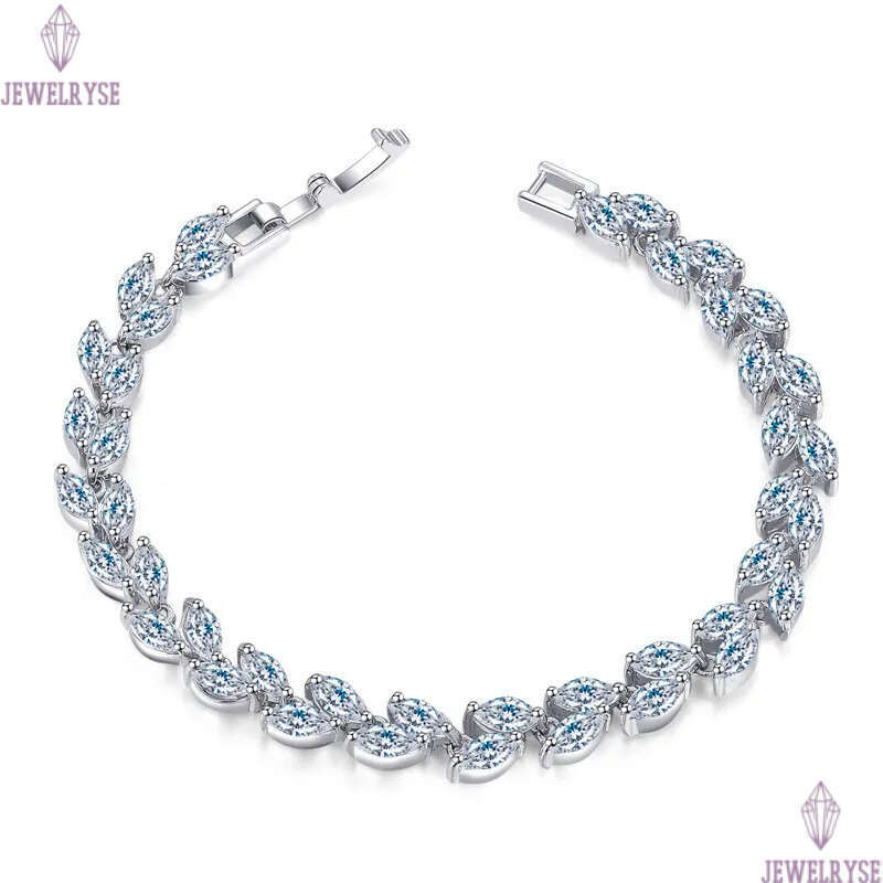 Fashionable designer jewelry Leaf Charm bracelet Silver White Blue AAA Cubic Zirconia Copper Top Quality Brass Bracelets Bangles For Women Party Gift