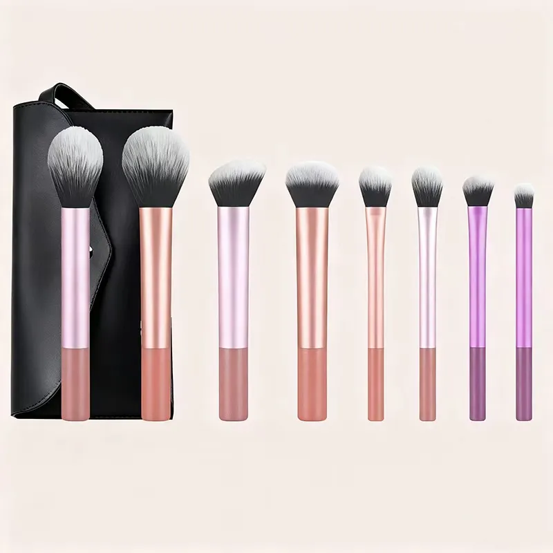 8 Pcs Portable Makeup Brush Set with Travel Pouch Colorful Handle Soft Synthetic Face Eye Cosmetic Brushes set Custom Products
