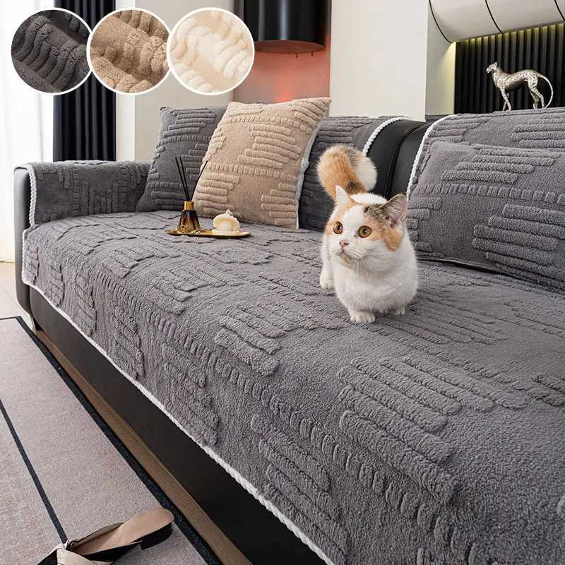 1PC-Fixed anti slip sofa pad modern minimalist striped design winter plush anti cat scratch sofa pad M251204 - view 3