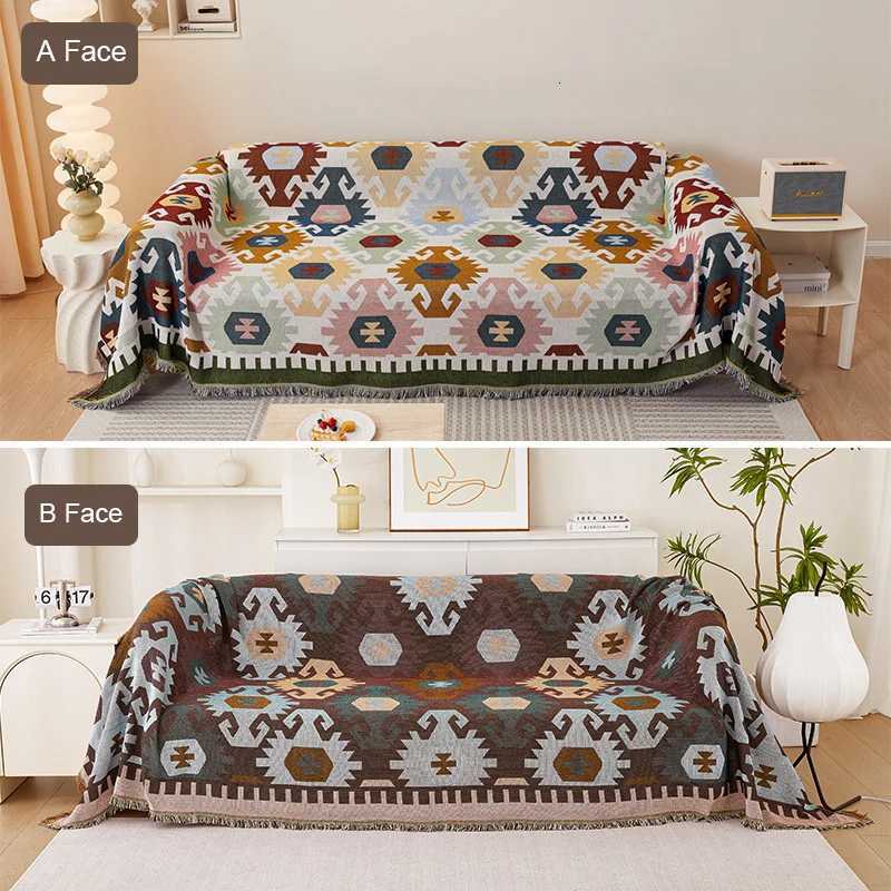 1pc Sofa Towel Geometric Sofa Throw Blanket With Tassels Couch Covers Double Face Usable Living Room Furniture Protector M251204 - view 7