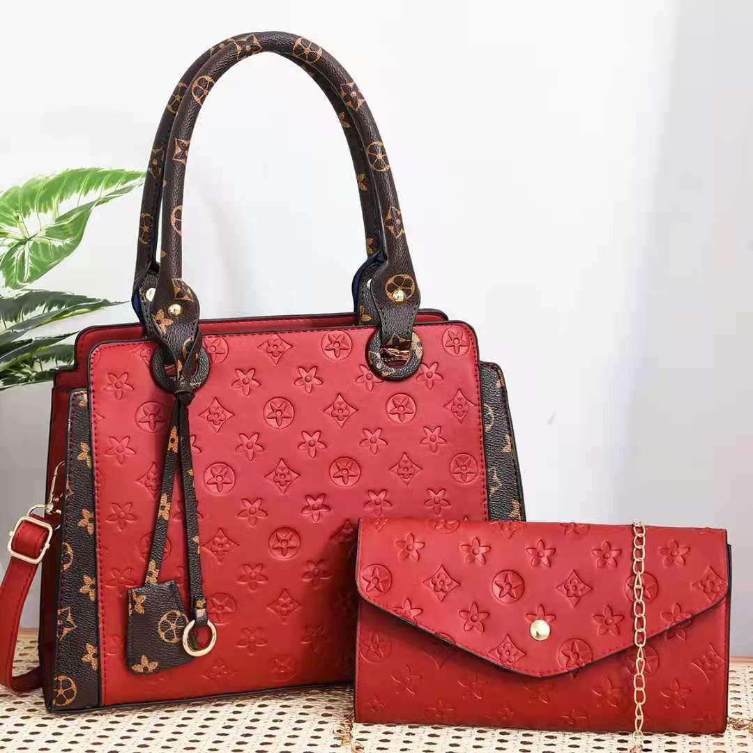 free shipping Designer Satchel Bags New Women's Embossed Color-Block Pattern Tote Set Shoulder Crossbody Handheld Color-Matched Mom Bag