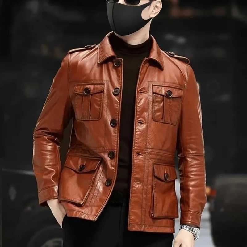 Coats Leather Slim-fit Hunting Suits Short Lapels Multiple Pockets New Men Clothing High-end Quality Motorcycle Leather JacketsT251204