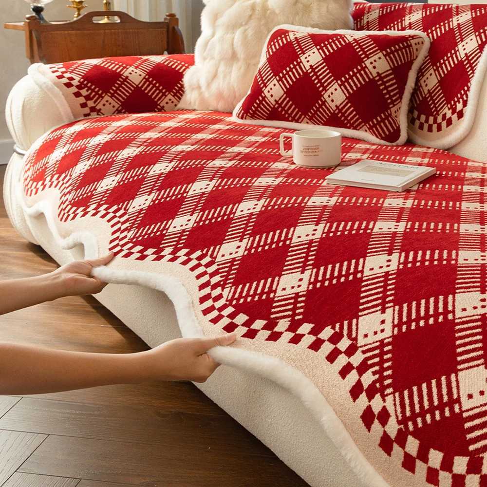 Red New Year Sofa Cushions Christmas Atmosphere Decoration Sofa Cover Autumn and Winter One-Piece Fixed Anti-Slip Warm Covers M251204 - view 4