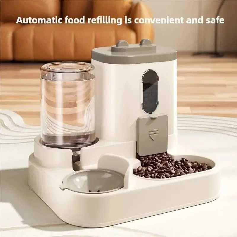 Dog Cat Automatic Feeder Waterer Set Gravity Design Leak-Proof Spill-Proof Anti-Slip Easy to Clean Built-In Food Bowl M251204