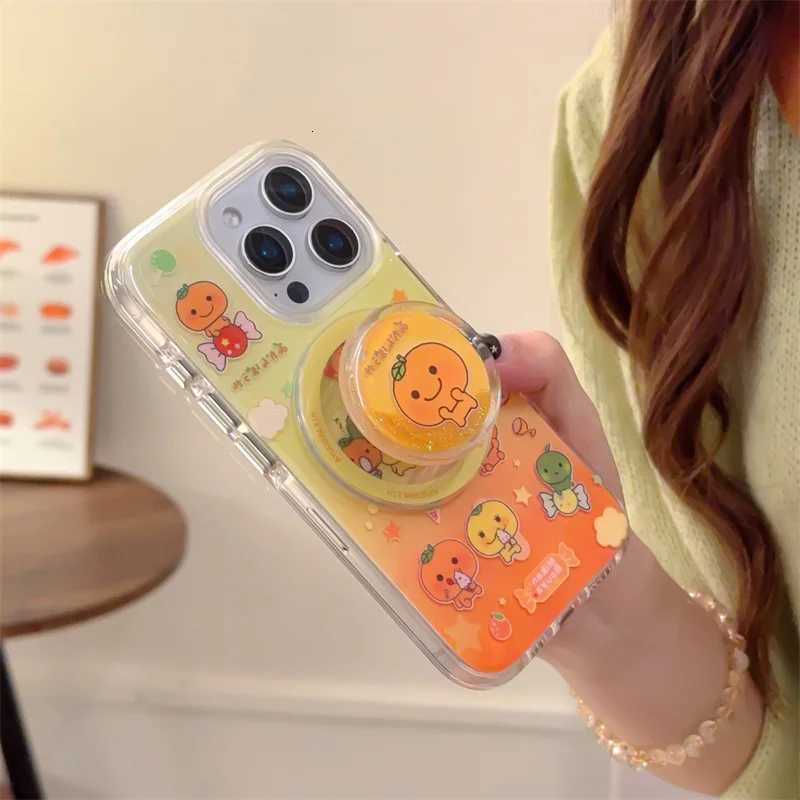 Kawaii Orange Magnetic Phone Case For iPhone 16 Pro 15 14 13 12 Pro Max Cover with Quicksand Stand Air bag Cute Cases H251203