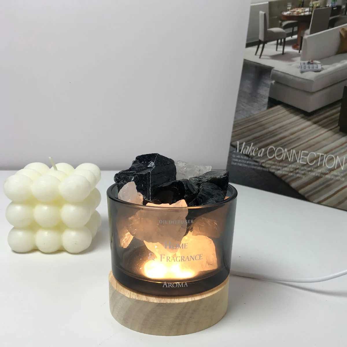 1pc stone Diffuser Home Fragrance Natural Crystal stone No Oil Wooden Luminous Gift for Mom Lady Home Decoration Bedroom Living Y251204