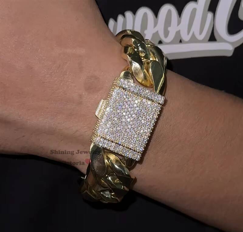GRA Certificated 20MM 14k Gold Plated 999 Silver Tight Link Iced Out Cuban Link Chain with Moissanite Lock