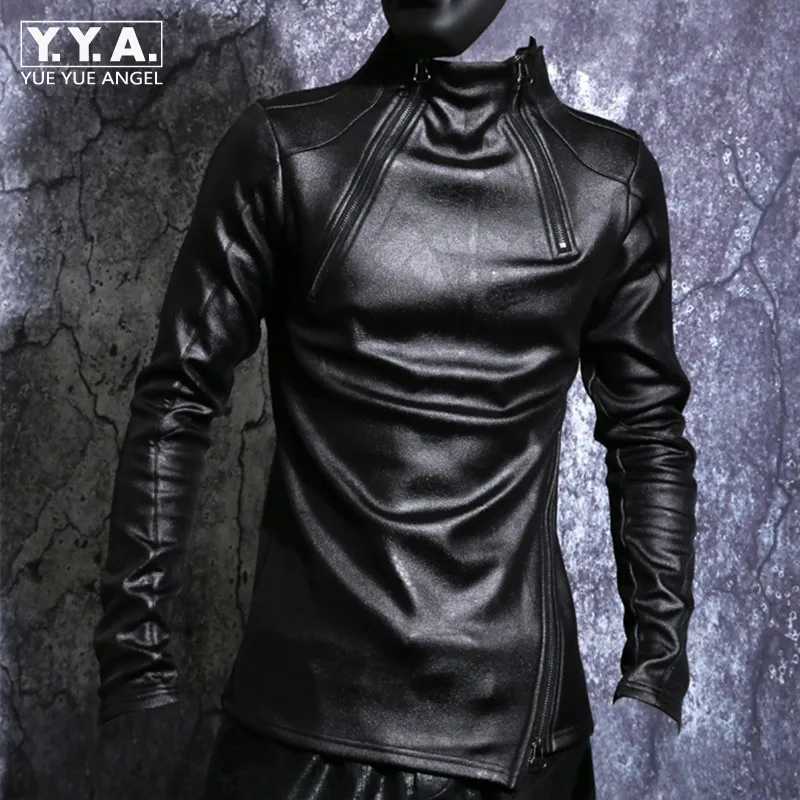 Autumn Winter Men Stand Collar Warm Fleece Lining Jacket Pullover Gothic Slim Fit Punk Coat Black Motorcycle Pu Leather JacketT251204