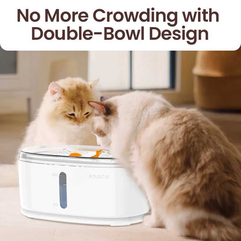 ROJECO Automatic Wireless Cat Water Fountain Dual Cat Drinker Drinking Fountain For Cats Dogs Pet Water Dispenser Accessories M251204