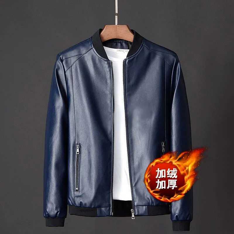 Plus size mens leather jacket winter autumn warm new trend motorcycle leather jacket men Fashion warm leather coatT251204