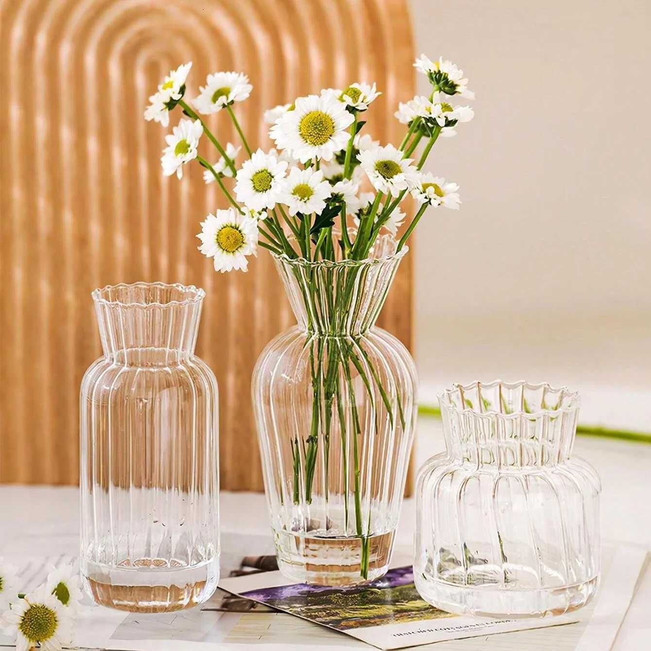 Transparent Vases Hydroponic Plants Flower Arrangement Bottle Mini Retro Striped Vase He Ro Dinner Table Decor H251204