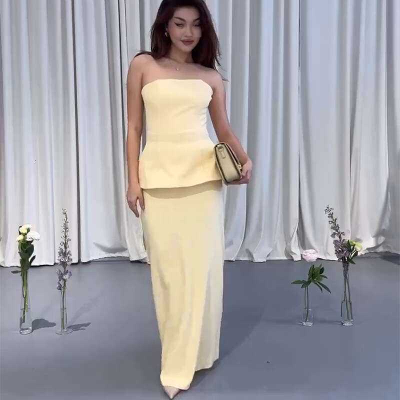 European American Women's Fashion New Solid Color Sleeveless Tube Top And Bodycon Long Skirt Set B5