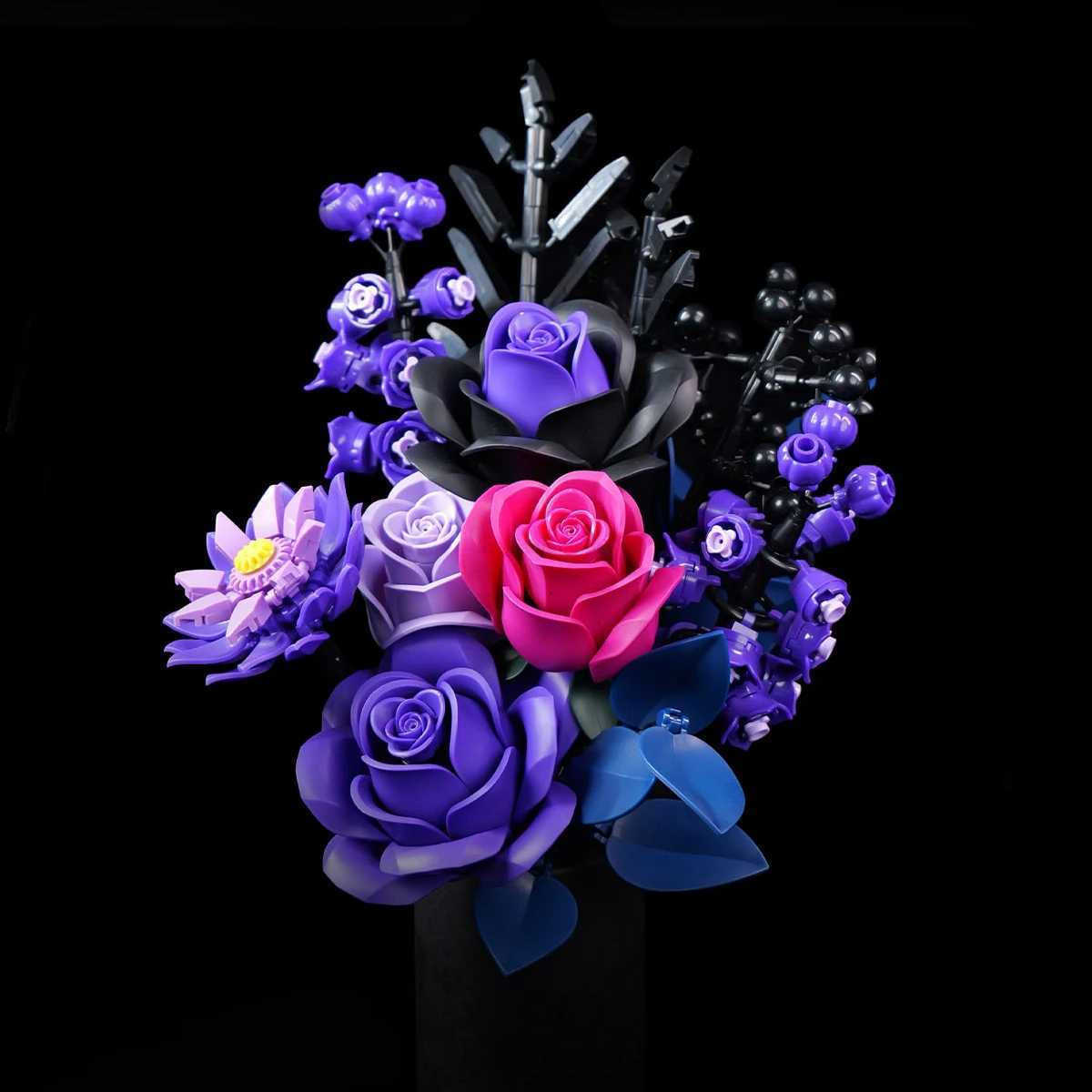 Purple Roses Blocks Flowers Building Set Simated Rose Wedding Floral He Decoration Bouquet Brick Toy Birthday Gift for Adt C251203