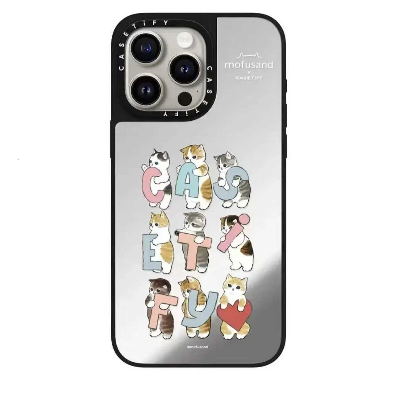 CASETi Able Cat Holding Peach Mirror Phone Case Cpatible for iPhone 15 pro Max Cute Design Mobile Phone Shell Protector H251203