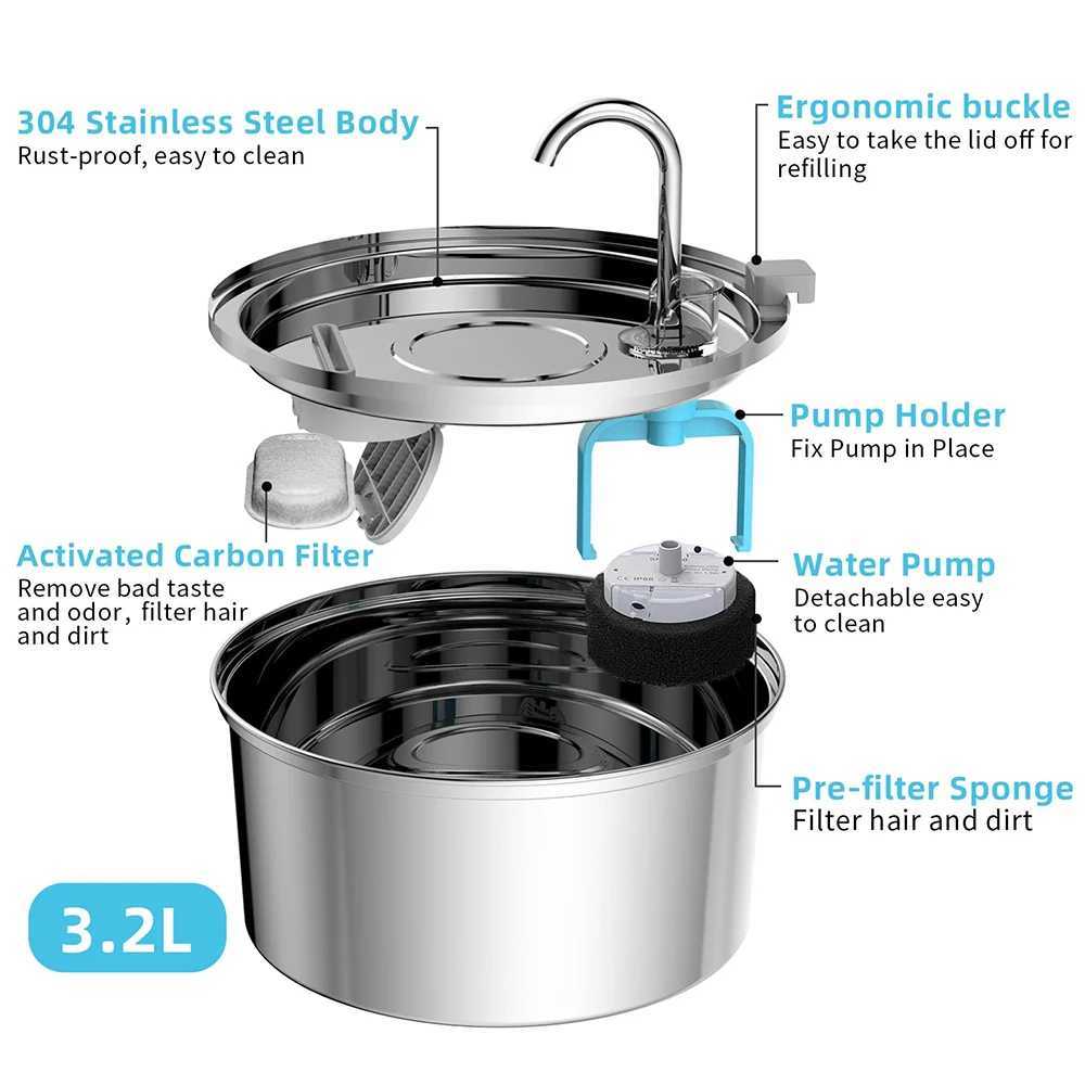 Stainless steel pet water fountain artesian water fountain for cats ultra-quiet water pump with filter M251204 - view 7