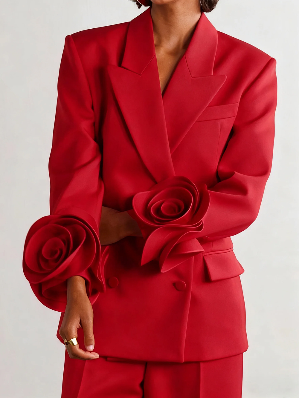 2 Pieces Red Flowers Women Pants Suits Long Sleeve Customized Formal Lady Wear Guest Party Blazer Sets