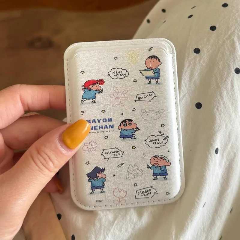 Cute cartoon Crayon Shin-chan Wallet Wireless Charg Phone Case For iPhone 17 13 14 15 16Pro Max Shin-chan Magnetic Stan H251203