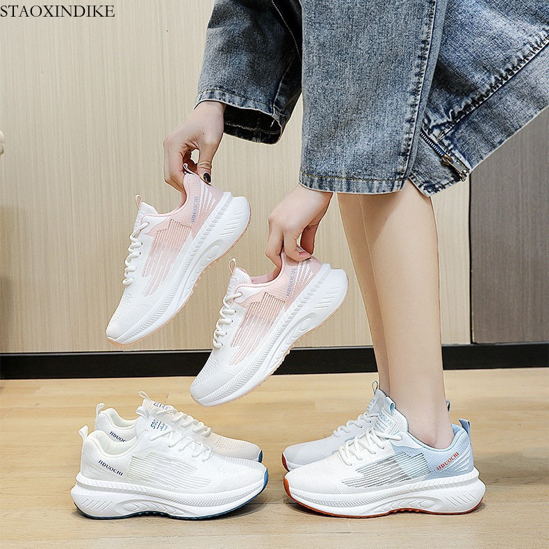 Women's Shoes White Sneakers Wholesale Thick Sole Trendy Running Shoes Fashionable Spring Breathable Women's Sports Shoes