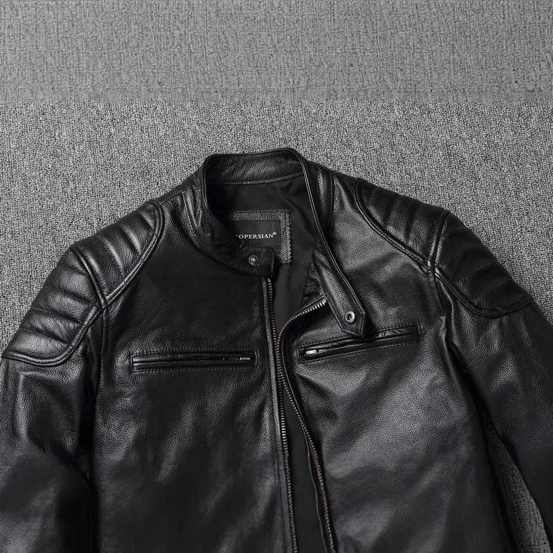 2025 New Men Genuine Leather Jacket Top Grain Cowhide Stand Collar Biker Coat Youth Spring Autumn Plus SizeT251204