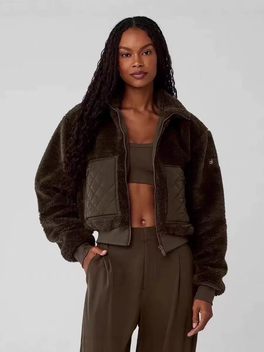 Yoga Jacket Set Leggings Gym Women Clothes Gym Tight Top Shaping Lamb Wool Women Long Sleeves Outdoor Sports Jackets Coat Free Shipping Warm Cotton-Padded Jacket