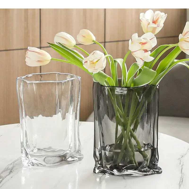 Transparent Hydroponics Vase Bag Shape Flower Pots Desk Decoration Crafts Flowers Arrangement Floral Vases H251204