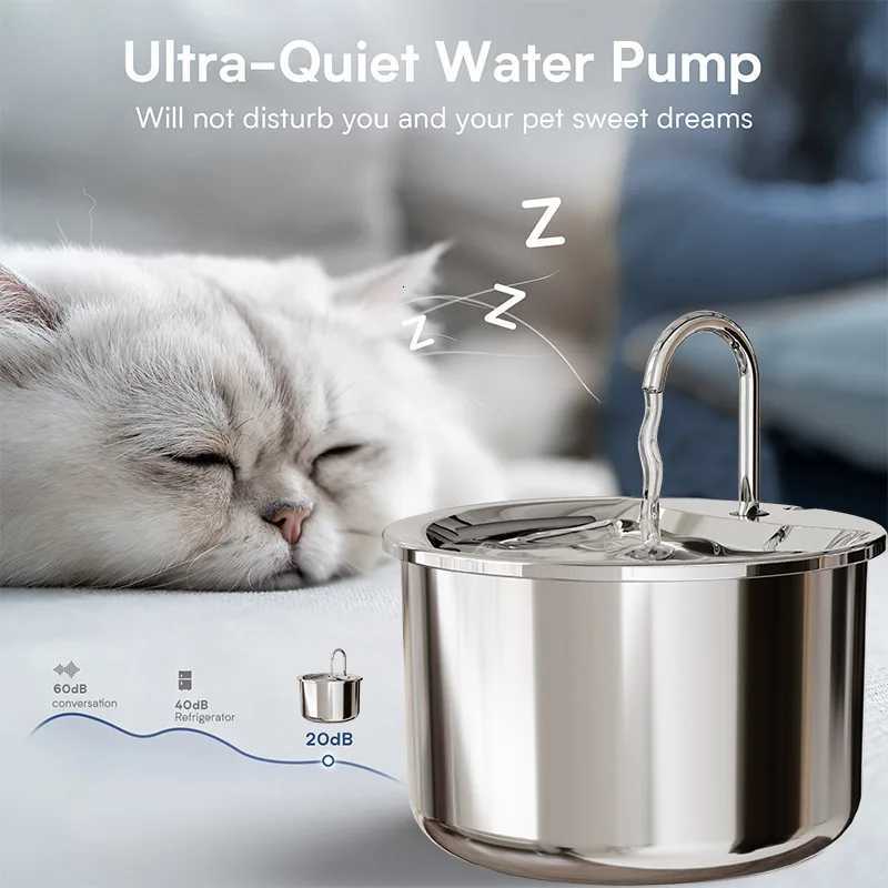 2L Automatic Stainless Steel Cat Water Dispenser With USB Mute Cat Water Fountain for Pet Filter Fountain Smart Drinking Bowl M251204