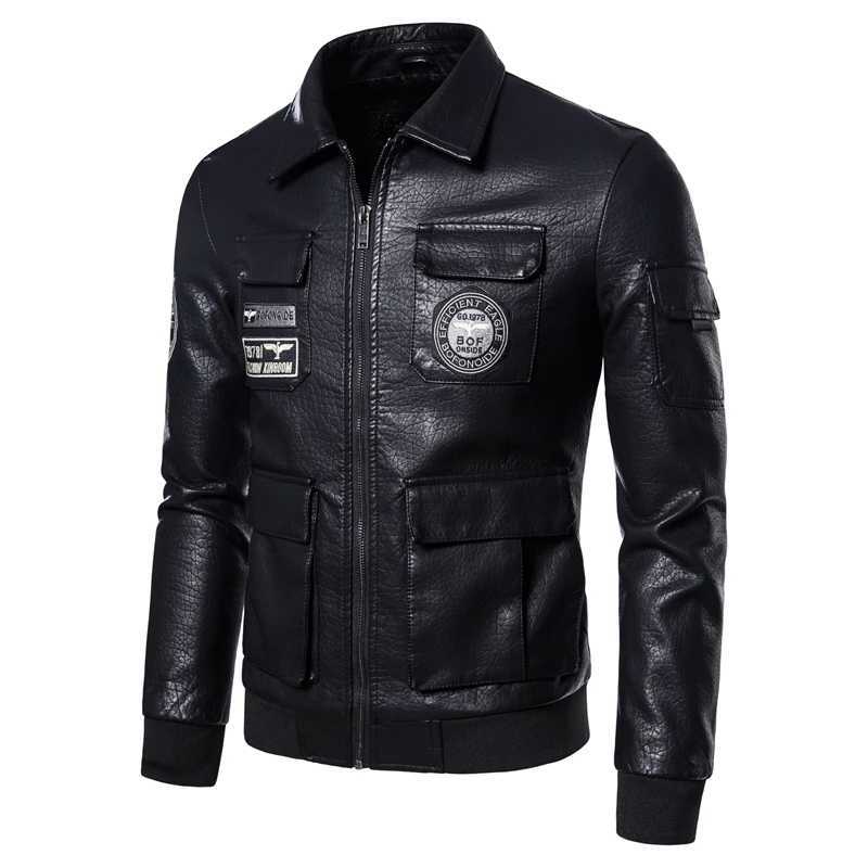 TRAF 2024 Autumn/Winter New Mens Leather Pilot Leather Jacket Mens Korean Version Embroidered Motorcycle Mens Leather JacketT251204