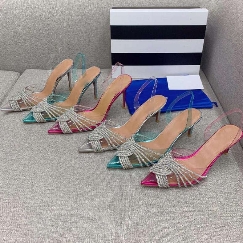 women's Slingback net sandal White fashion party wedding shoes Designer shoe woman Luxury Dress Evening Crystal-Embellished buckle Pumps spool Heels sandals