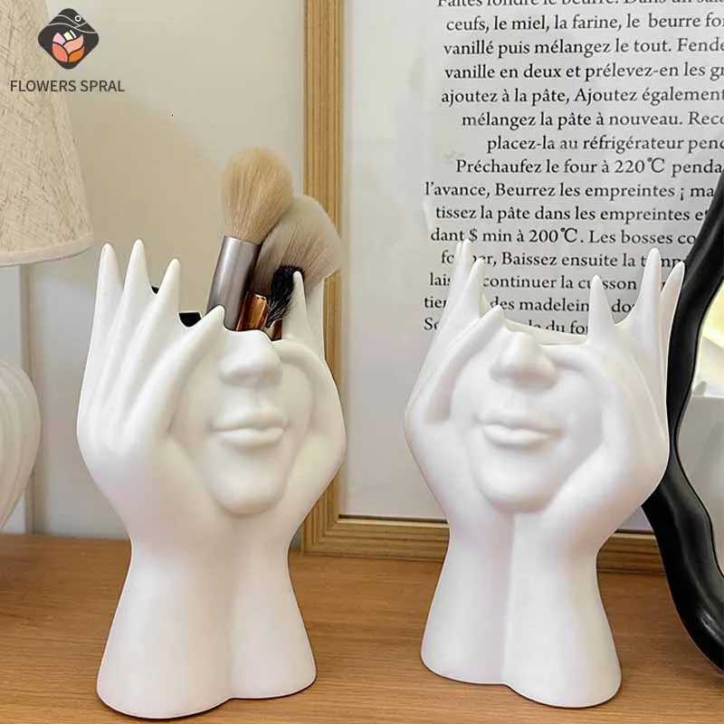 1/2PC Ins Nordic Style Drag Face Resin Vase Decoration Crafts Simple Surface Living Ro Flower Arrangement Mtifunctional H251204