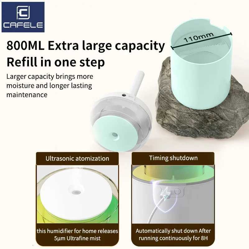 CAFELE Portable USB Air Humidifier 800ML Water Tank 8H Runtime Quiet Household Humidifier With LED Night Lamp For Off Bedro C251204