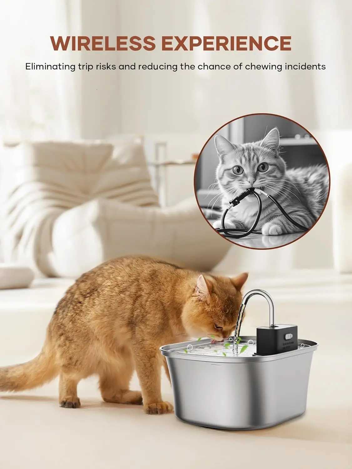 32L Stainless Steel Cat Water Fountain Wireless Sensor Smart Automatic Pet Water Dispenser For Cat Dog Pet Drinking Fountain M251204