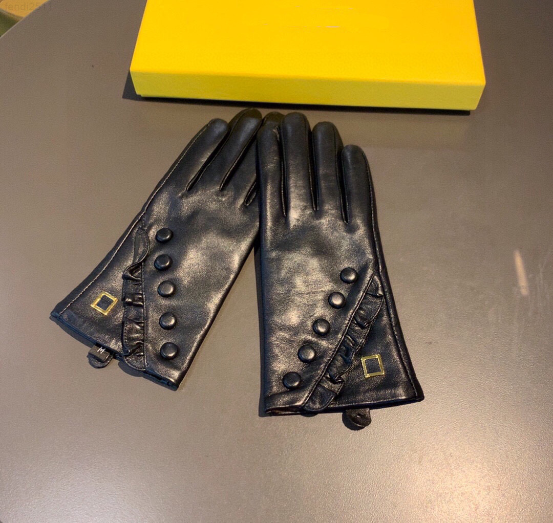 Five Fingers Gloves Chic Twill Lace Leather Gloves Women Double Letter Designer Plush Lining Sheepskin Gloves Touch Screen Drive Gloves Christmas Gifts With Box