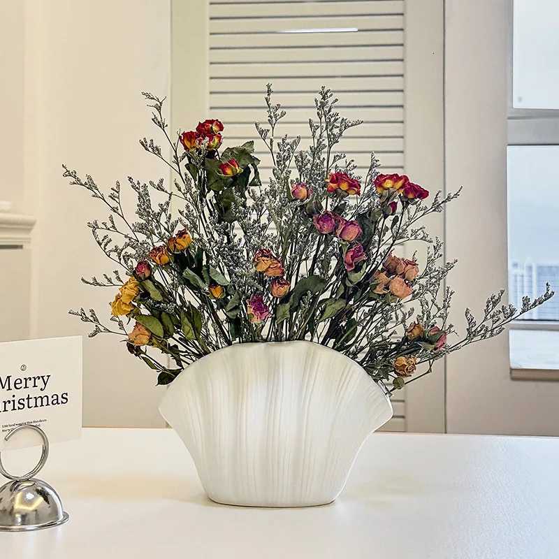 Coastal Shell-Shaped White Vase Plastic Flower Vases Folding Paper Style Dry Flower Bottle Table Centerpiece He Off Decor H251204