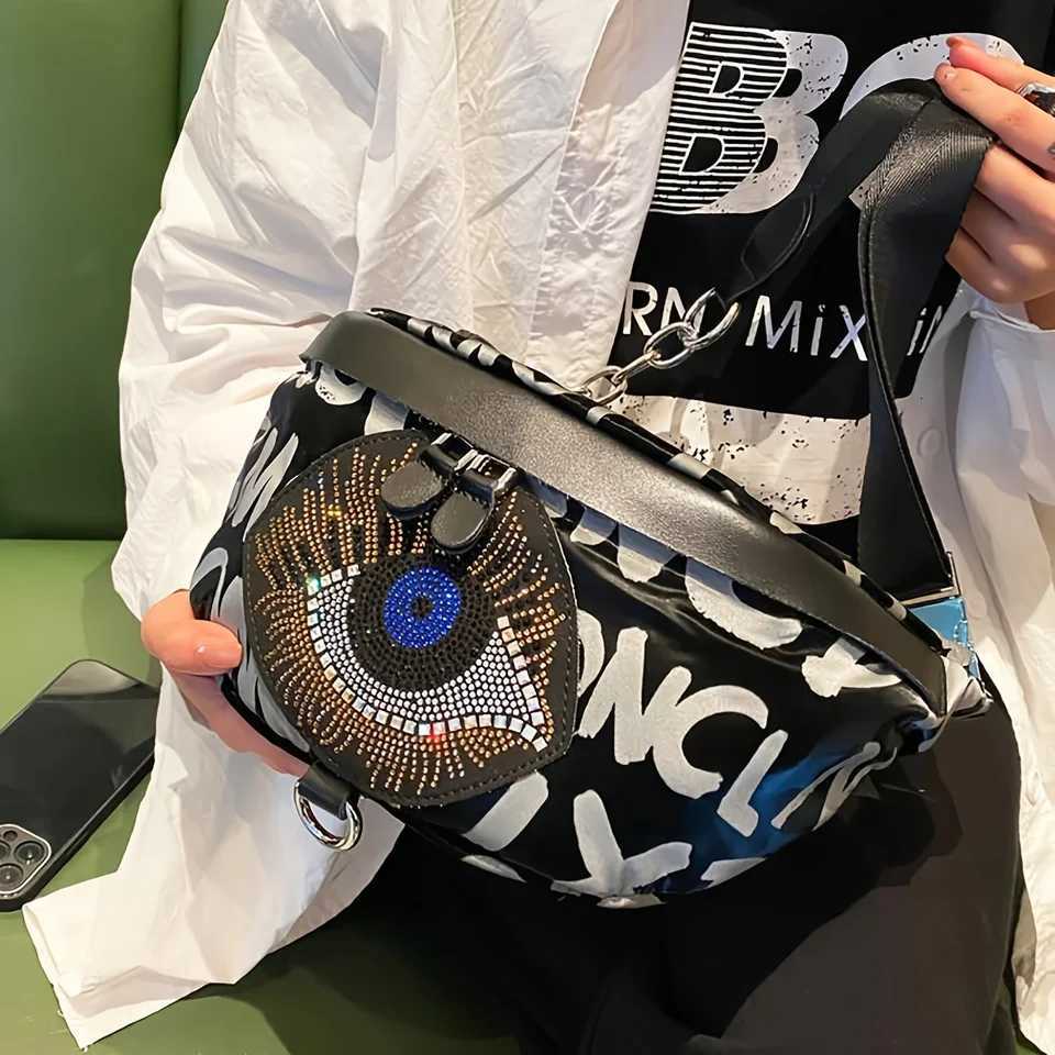 Trendy brand rhinestone chest bag versatile fashionable and casual Oxford cloth lightweight crossbody waist bag for womenT251204