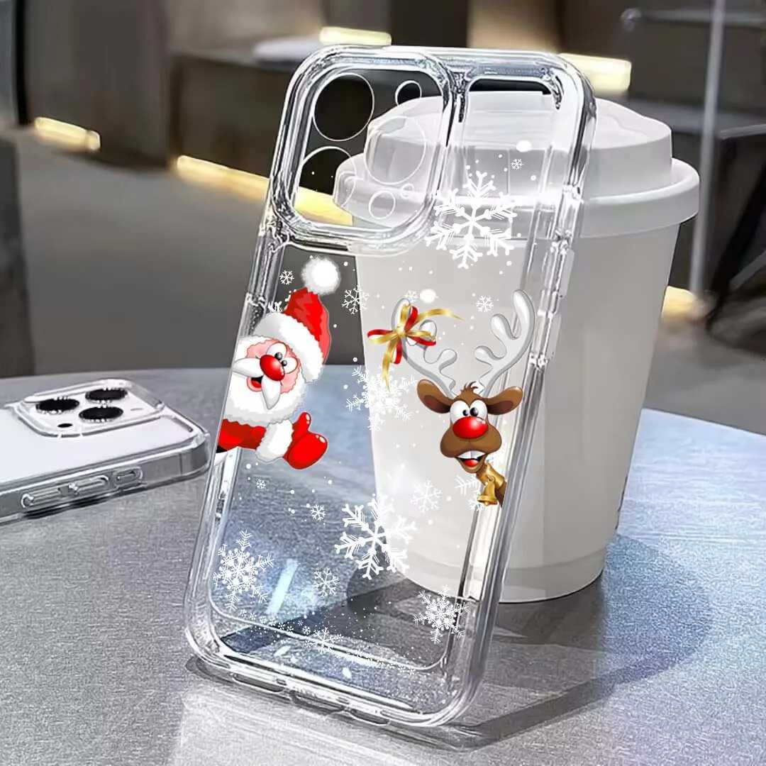 Trendy New Year Christmas Tree Snowman Transparent Phone Case For IPhone 16 15 17 11 13 14 Pro Max Plus 17 Air 12 Mini 16E Cover H251203