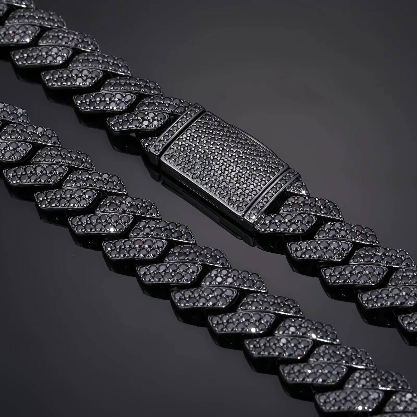 Black Cuban Link Chain Heavy Miami 14MM Rhomboid Gold Real Moissanite Solid 925 Silver Iced Out Shine Necklace Cuban Chain