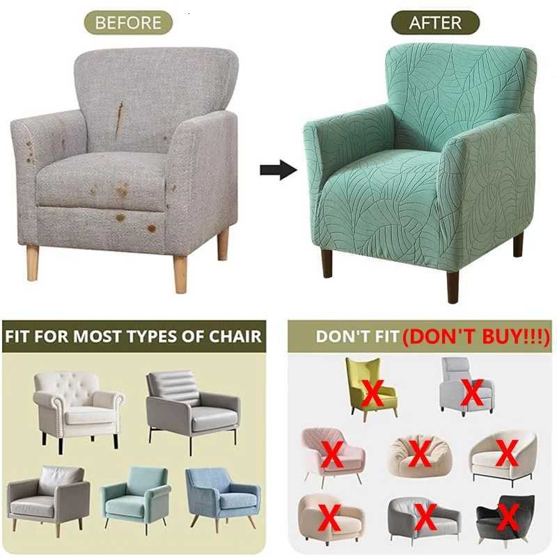 1PC Jacquard Tub Chair Cover Elastic Club Armchair Slipcovers Solid Color Single Sofa Covers for Living Room Bar Cafe Home M251204 - view 4