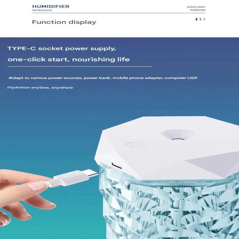 USB air humidifier 500ML spray per fragrance diffuser household car off LED night light crystal humidifier C251204