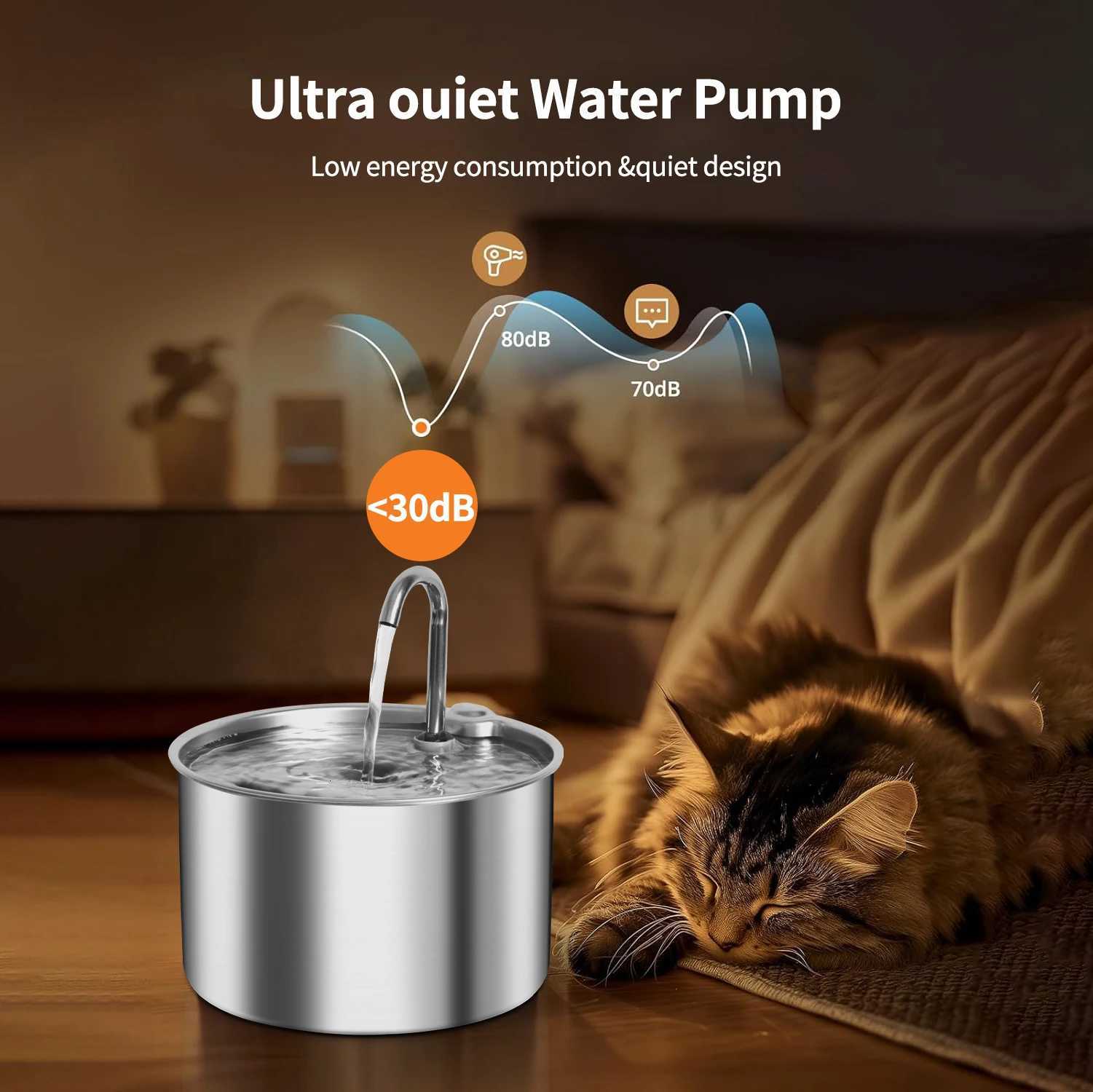 Stainless Steel Cat Water Fountain22L/74oz Intelligent Pet Fountain Dog Water Dispenser for Cats Dogs Automatic Dog Drinking M251204