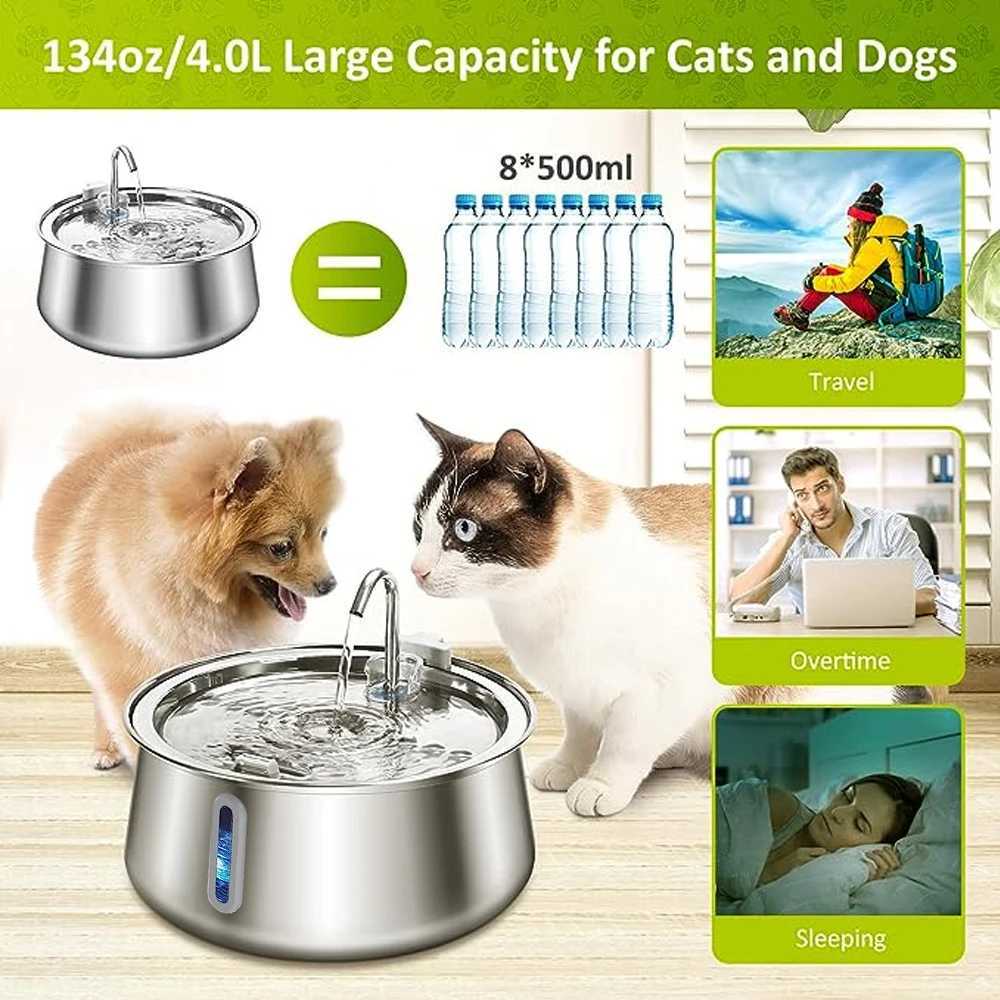 4L Stainless Steel Automatic Pet Water Dispenser Cat Water Fountain Ultra Quiet Dog Water Fountain with Filter Cat Products M251204