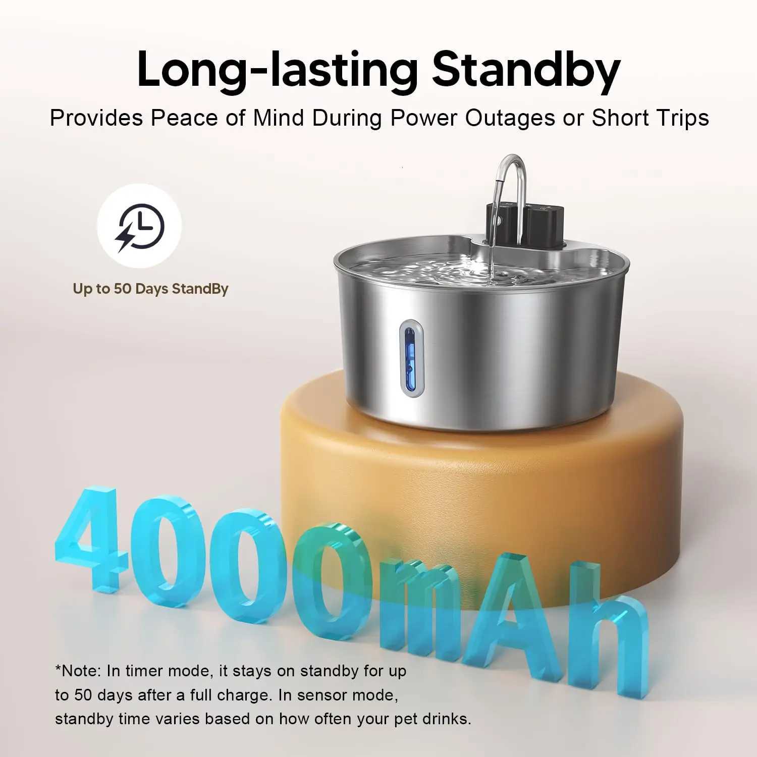 7L Cordless Cat Water Fountain Battery Powered Cordless Stainless Steel Pet Water Fountain Rechargeable Built-in Motion Sensor M251204