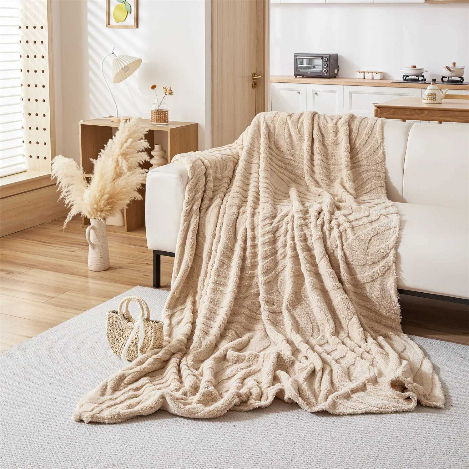 Growth Ring Pattern Jacquard Tuffed FLeece Sofa Towel Soft Thicken Universal Blanket for Living Room Bedding Room Warm Towel M251204 - view 7