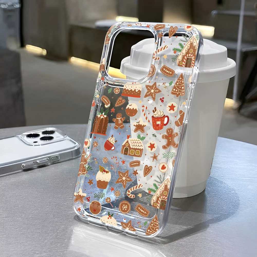 Merry Christmas Cartoon Pattern Phone Case For iPhone 17 16 15 14 13 12 11 Pro Max 7 8 Plus Transparent Cover Fundas H251203