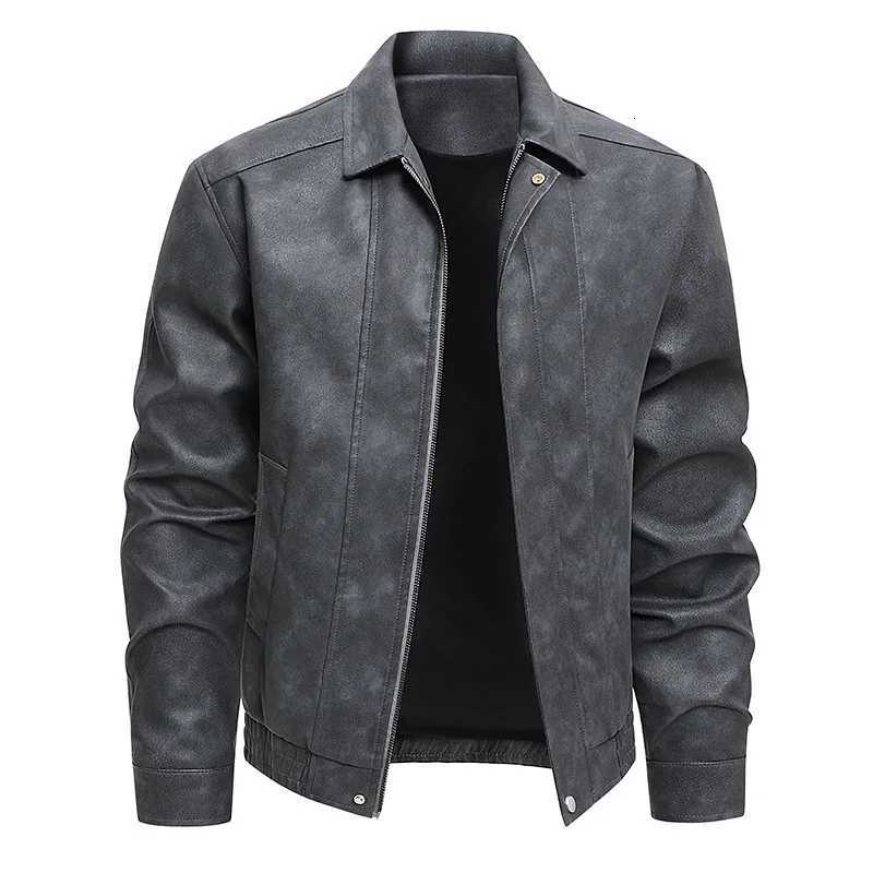 2025 Autumn Men Leather Coat Vintage Motorcycle Punk Turn Down Collar Male Coat Long Sleeve Windproof Waterproof Man OuterwearT251204