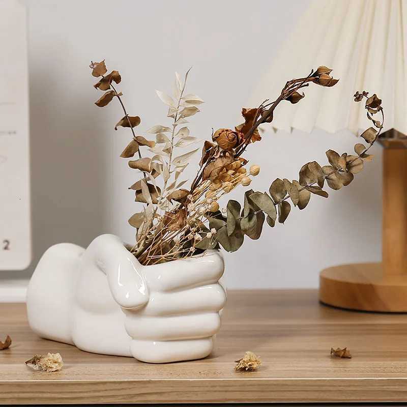 Ceramic hand-shaped vase hydroponic he ornament dried flower arrangement living ro he ornament H251204