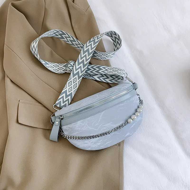 Luxury Beading Chain Waist bag For Women Elegant Solid Colour PU Leather Fanny Pack Ladies Waist Pack Female Crossbody Chest BagT251204