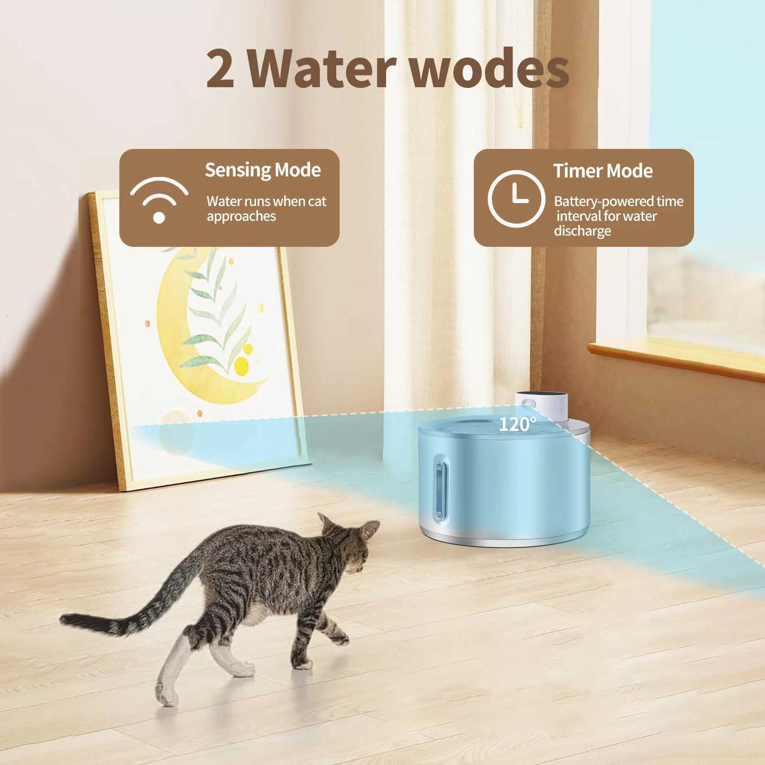 4L Wireless Cat Water Fountain Stainless Steel Auto Sensor Drinking Fountain For Cat Dog Drinker Pet Water Dispenser Accessories M251204