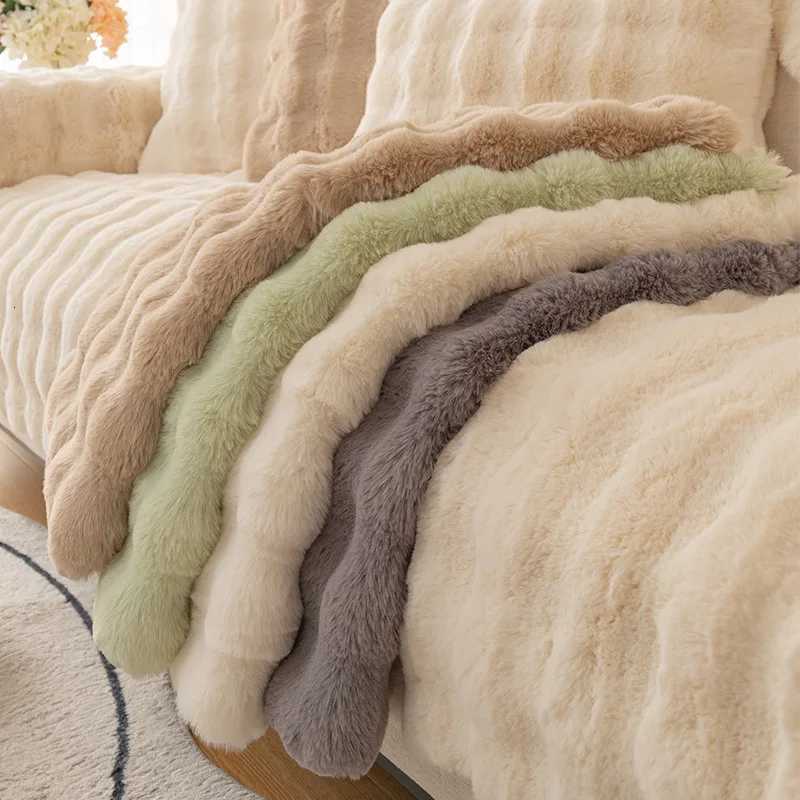 Rabbit Plush Sofa Cover Winter Thickening Warm Plush Cushions Non-Slip Living Room Leather Sofa Backrest Armrests Super Soft M251204 - view 5