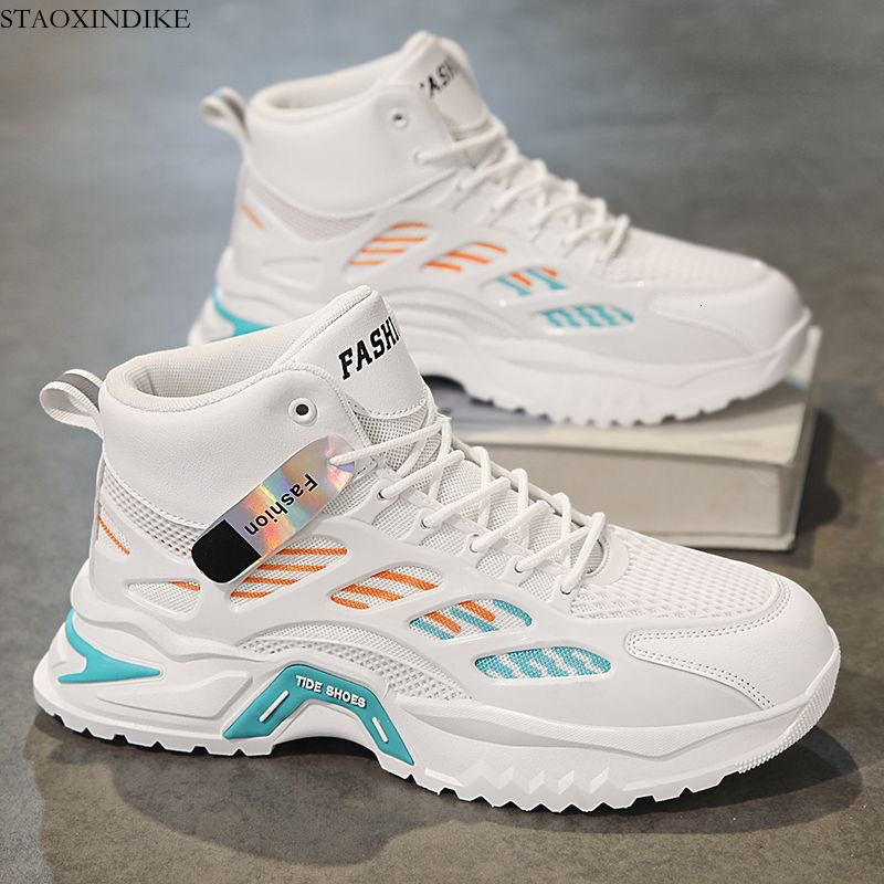Autumn Men's Shoes New Breathable High-top Shoes Men's Trendy Versatile Thick-soled Mesh Sneakers Casual Dad Shoes
